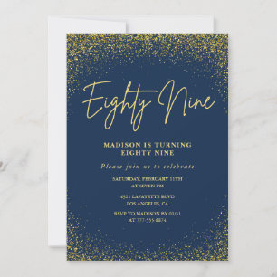 Elegant Glam Navy Gold Glitter 89th birthday Invitation