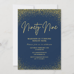 Elegant Glam Navy Gold Glitter 99th birthday Invitation