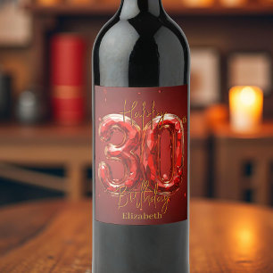 Elegant Glam Red and Gold Gemstone 30th Birthday  Wine Label