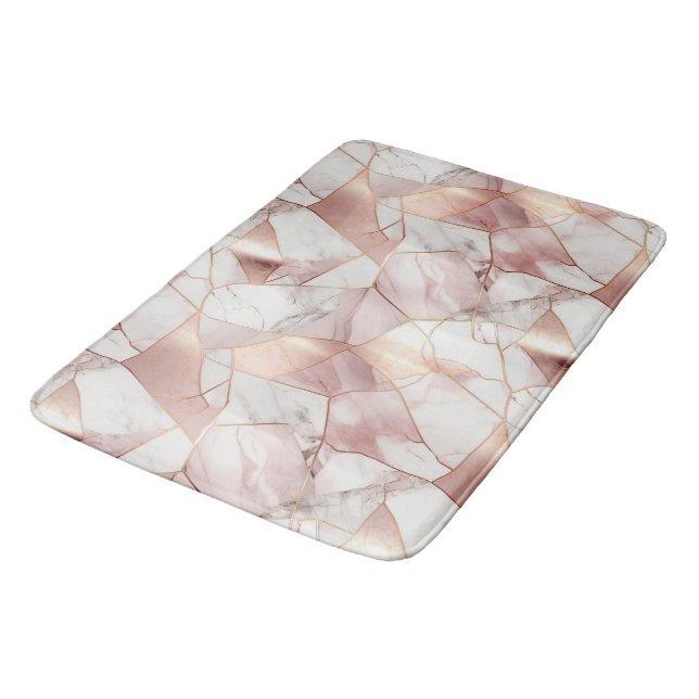 Elegant Glam Rose Gold Agate Marble Pattern  Bath Mat (Angled)