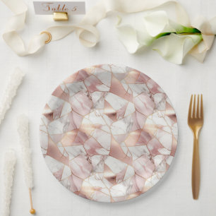 Elegant Glam Rose Gold Agate Marble Pattern Paper Plate