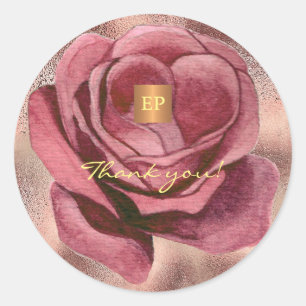 Elegant glam rose gold glitter monogram thank you classic round sticker