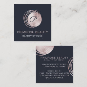 Elegant Glam Rose Gold Luxury Abstract Monogram Square Business Card