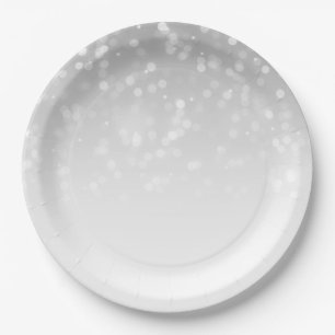 Elegant & Glam Silver Bokeh Sparkle Lights Paper Plate