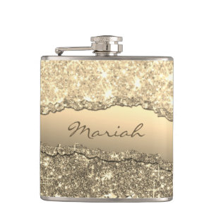 Elegant Glam Torn Glitter Paper Name Monogram Hip Flask