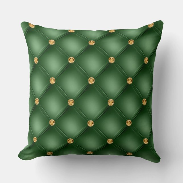 Elegant Glam Tufted Gold Diamond Emerald Green Cushion (Front)