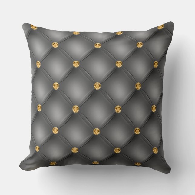 Elegant Glam Tufted Gold Diamond Steel Grey Cushion (Front)