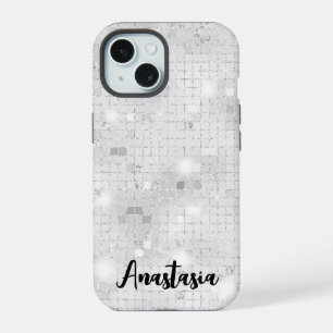 Elegant Glam White Silver Glitz Sparkle  iPhone 15 Case