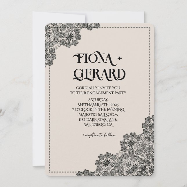 Elegant Glamor Lace Engagement Party Invitation (Front)