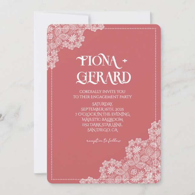 Elegant Glamor Lace Engagement Party Invitation (Front)
