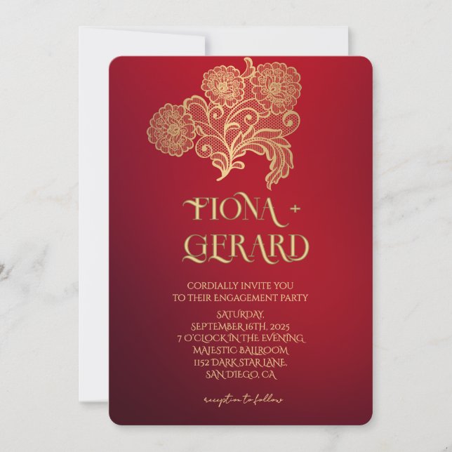 Elegant Glamor Lace Engagement Party Invitation (Front)