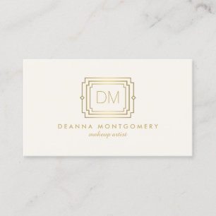 Elegant Glamour Art Deco Monogram Ivory/Gold Business Card