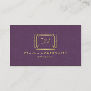 Elegant Glamour Art Deco Monogram Purple/Gold Business Card