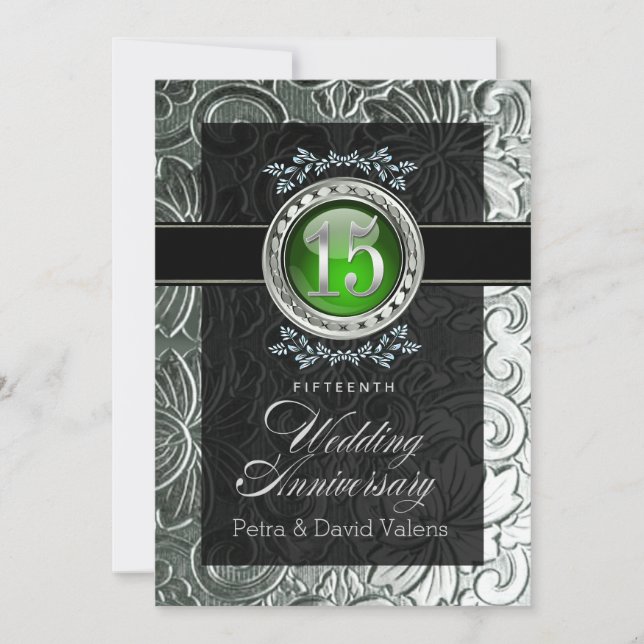 Elegant Glamour Embossed 15th Anniversary Invitation (Front)