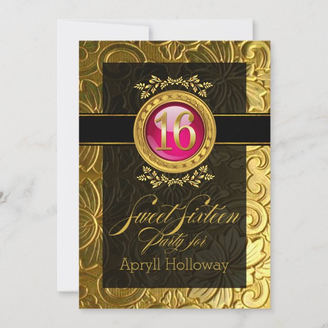 Elegant Glamour Embossed Sweet Sixteen Invitation (Front)