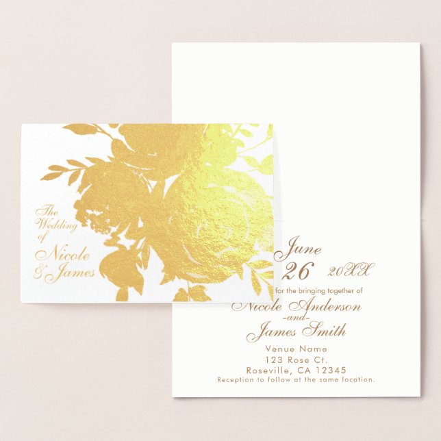 Elegant Glamour Gold Foil Rose Floral Wedding Card (Display)