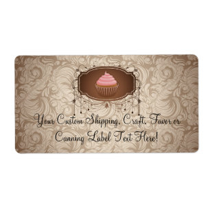 Elegant Glamour Mocha Damask Cupcake Design Label