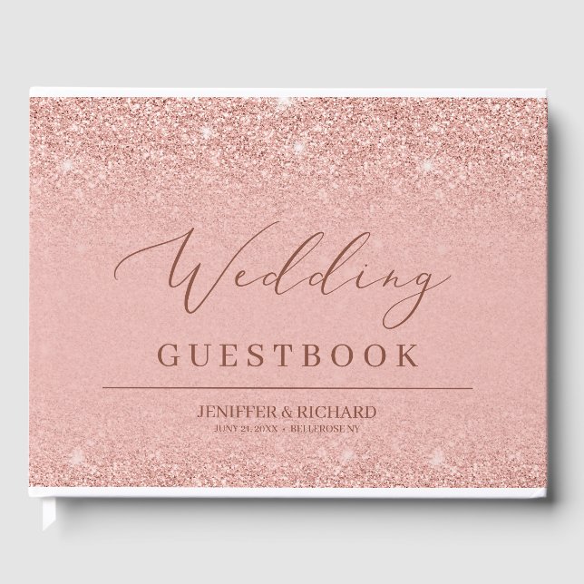 Elegant glamour rose gold glitter sparkles wedding guest book (Front)