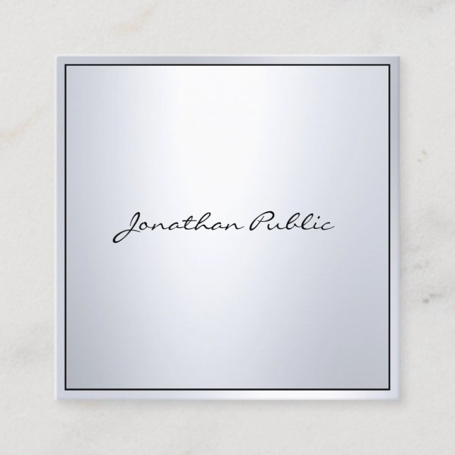 Elegant Glamour Silver Professional Modern Plain Square Business Card (Front)