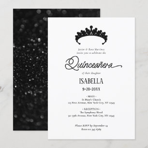 Elegant Glamourous Black & White Quinceañera Invitation