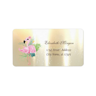 Elegant Glamourous Flamingos Tropical Leaves Label