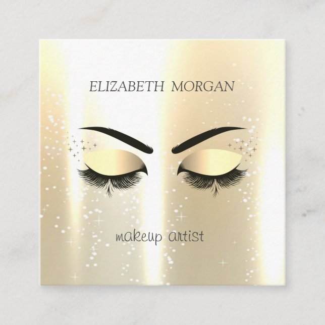 Elegant Glamourous Gold Faux Lashes Square Business Card (Front)