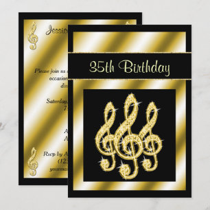 Elegant, Glamourous Gold Treble Clefs 35th Birthda Invitation