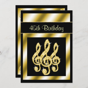 Elegant, Glamourous Gold Treble Clefs 45th Birthda Invitation