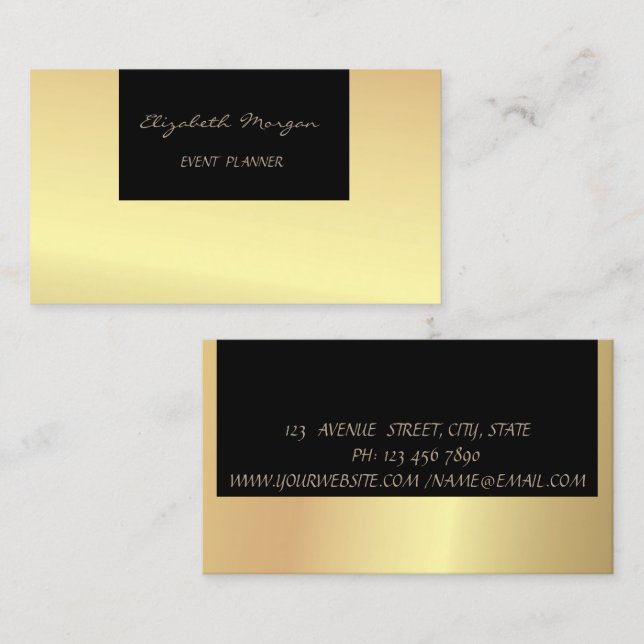 Elegant Glamourous Modern Chic,Faux Gold,Black Business Card (Front/Back)