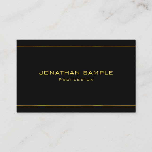 Elegant Glamourous Modern Gold Striped Black Plain Business Card (Front)
