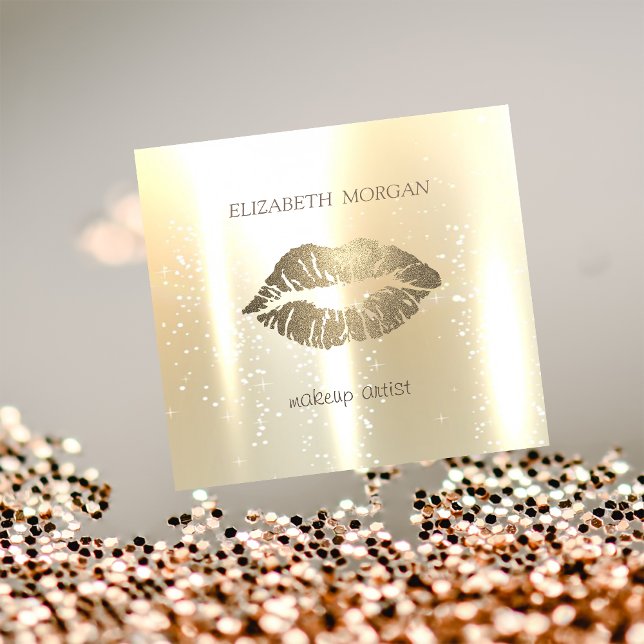 Elegant  Glamourous Shinny, Faux Gold,Glittery Lip Square Business Card (Creator Uploaded)