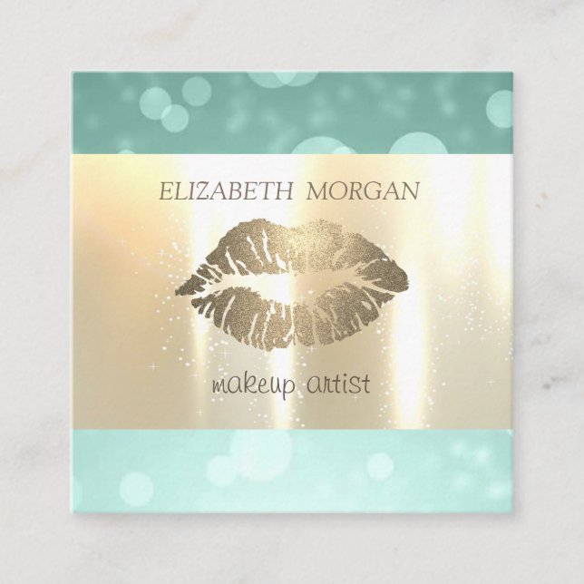 Elegant  Glamourous Shinny, Faux Gold,Glittery Lip Square Business Card (Front)