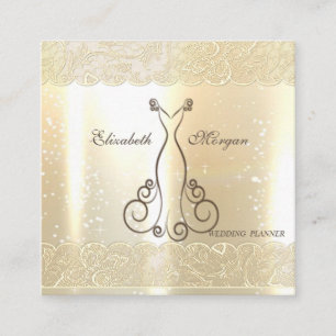 Elegant Glamourous Shinny, Faux Gold,Lace,Dress Square Business Card