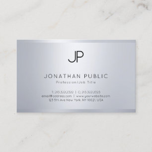 Elegant Glamourous Silver Look Modern Monogram Top Business Card