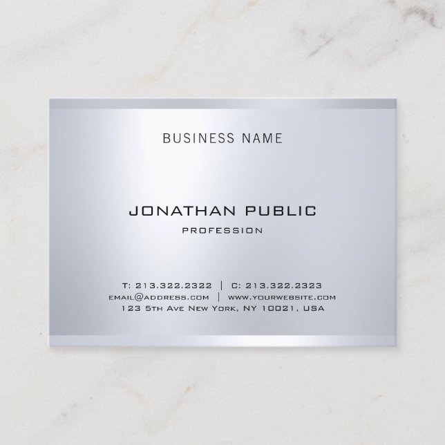 Elegant Glamourous Silver Look Modern Simple Plain Business Card (Front)