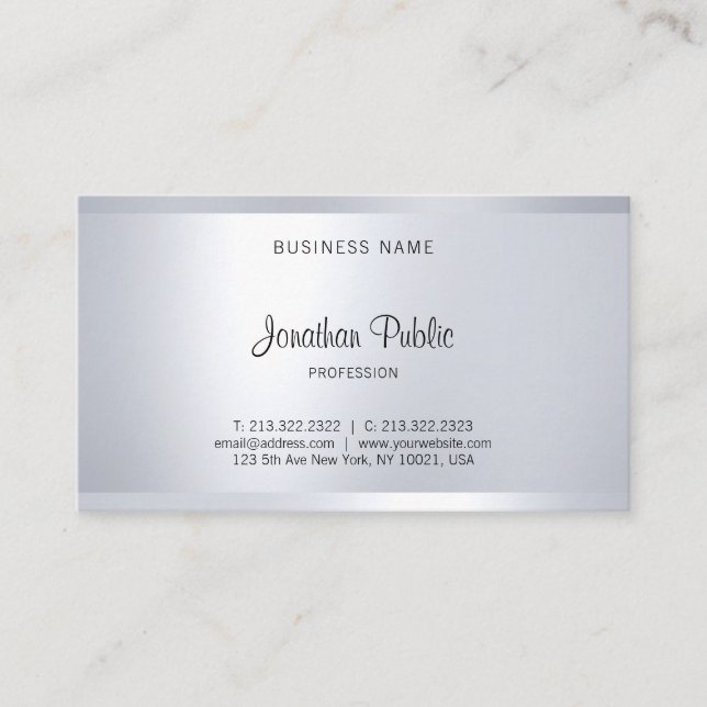 Elegant Glamourous Silver Look Modern Trendy Plain Business Card (Front)