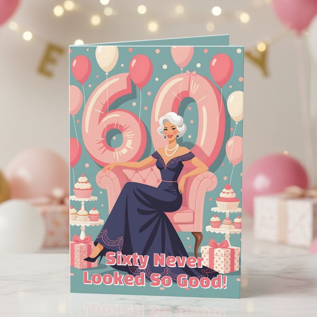 Elegant Glamourous Woman 60th Birthday Greeting Card (Creator Uploaded)