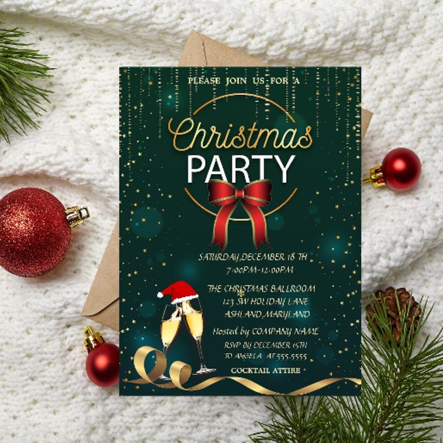 Elegant Glass,Santa Hat Company Christmas Party Invitation (Creator Uploaded)