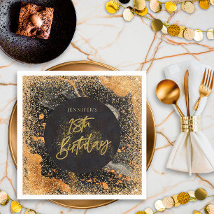 Elegant Glitter 18th Black and Gold Birthday Napkin