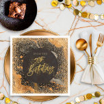 Elegant Glitter 90th Black and Gold Birthday Napkin<br><div class="desc">Are you looking for black and gold birthday napkins? Look at our Elegant Black and Gold Glitter 90th Birthday Party Napkins! These stunning black and gold cocktail napkins features faux gold bold, modern chic typography with a striking digital gold effect. Set against a sleek black background, faux glitter, this glitter...</div>