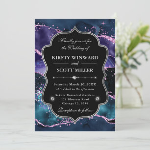 Elegant Glitter Agate Pink & Purple Wedding Invitation