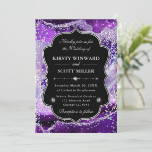 Elegant Glitter Agate Purple & Silver Wedding Invitation