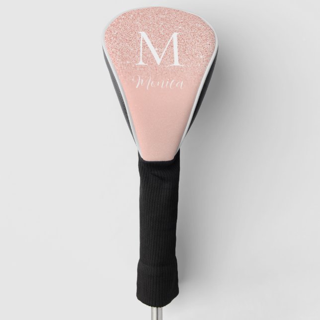 Elegant Glitter Baby Pink Monogram Name Minimal Golf Head Cover (Front)