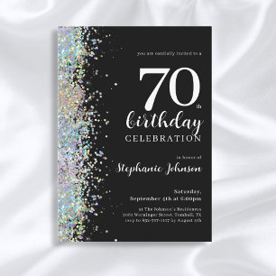 Elegant Glitter Black 70th Birthday Party Invitation