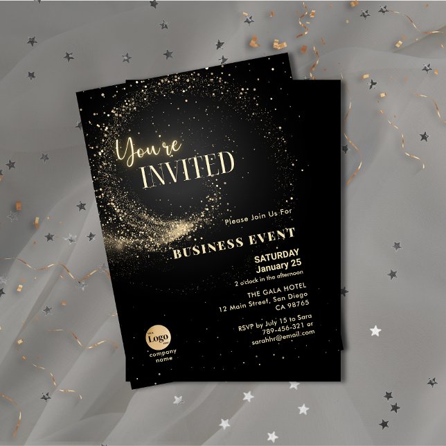 Elegant Glitter Black and Gold Business Event Invitation (Elegant Glitter Black and Gold Business Event Invitation )