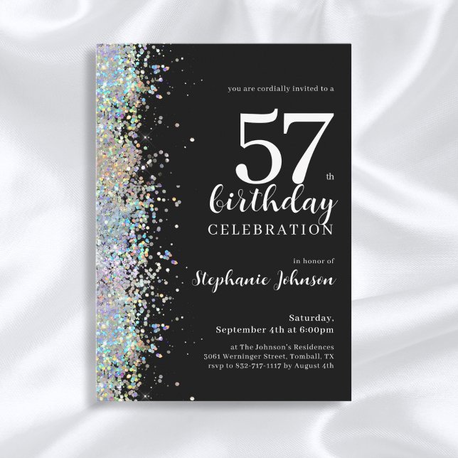 Elegant Glitter Black Any Age Birthday Party Invitation (Mockup View)