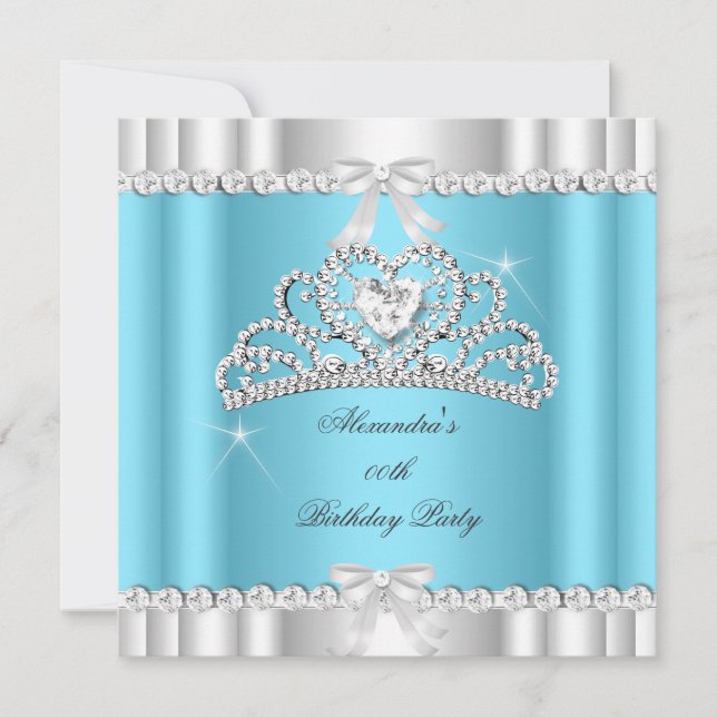 Elegant Glitter Blue Glamour Silver Tiara Heart Invitation (Front)