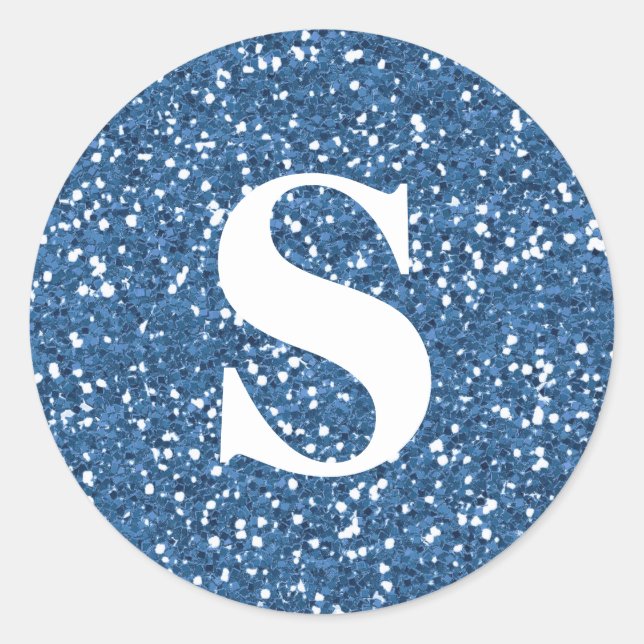 Elegant Glitter Blue Monogram Envelope Seal (Front)