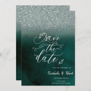 Elegant Glitter Bokeh Green Save The Date