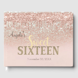 Elegant Glitter Bokeh Ombre,Drops Sweet 16 Guest Book